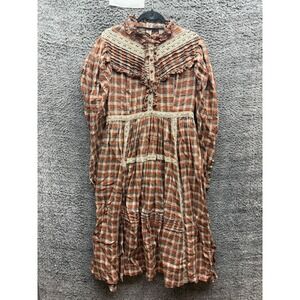 Linennaive Mary 18 Vintage Linen Dress Gown Muted Coral Plaid Plus Size 2X/3X